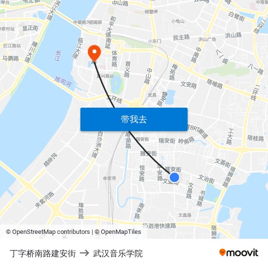 丁字桥南路建安街 to 武汉音乐学院 map