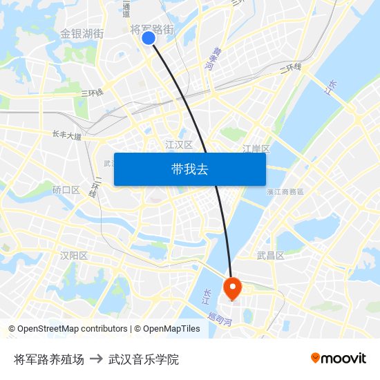 将军路养殖场 to 武汉音乐学院 map