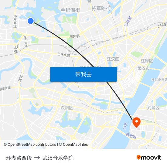 环湖路西段 to 武汉音乐学院 map