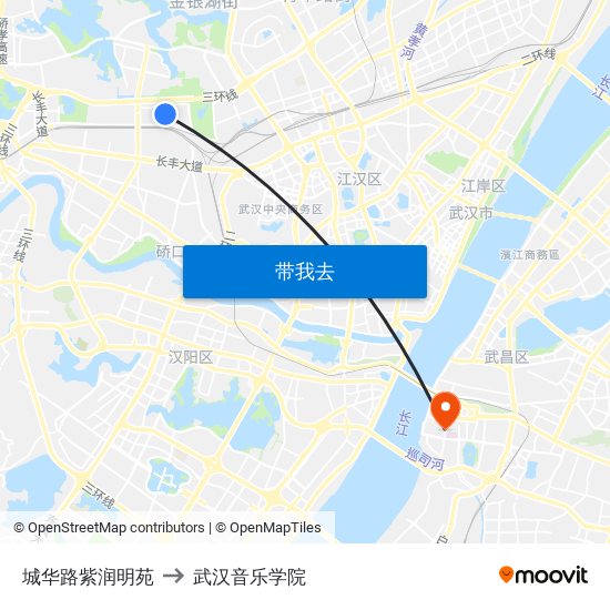 城华路紫润明苑 to 武汉音乐学院 map