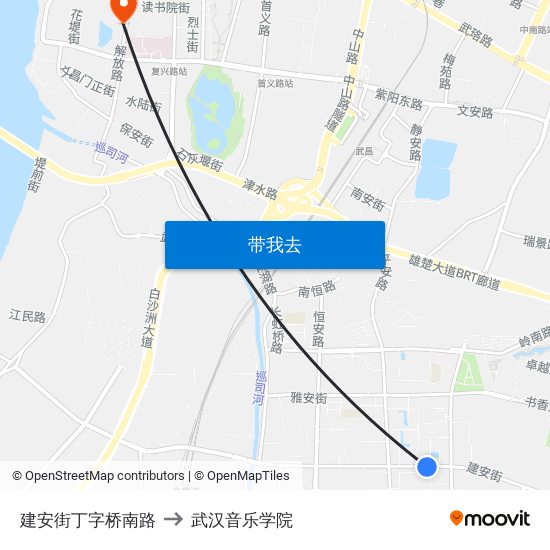 建安街丁字桥南路 to 武汉音乐学院 map