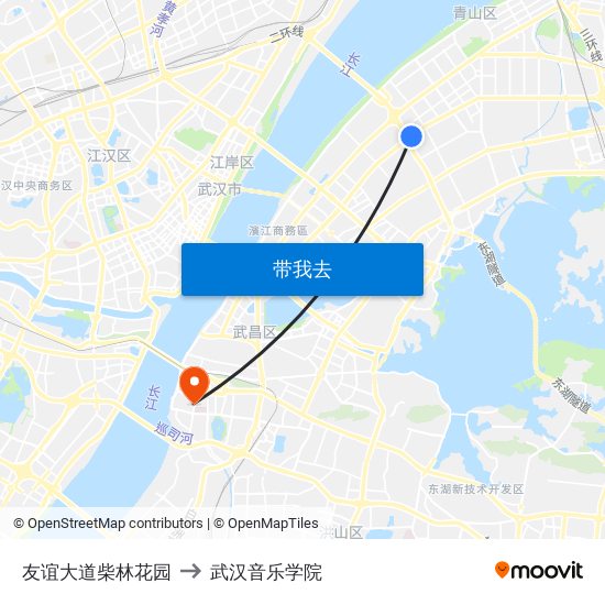 友谊大道柴林花园 to 武汉音乐学院 map