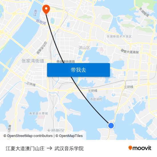 江夏大道澳门山庄 to 武汉音乐学院 map