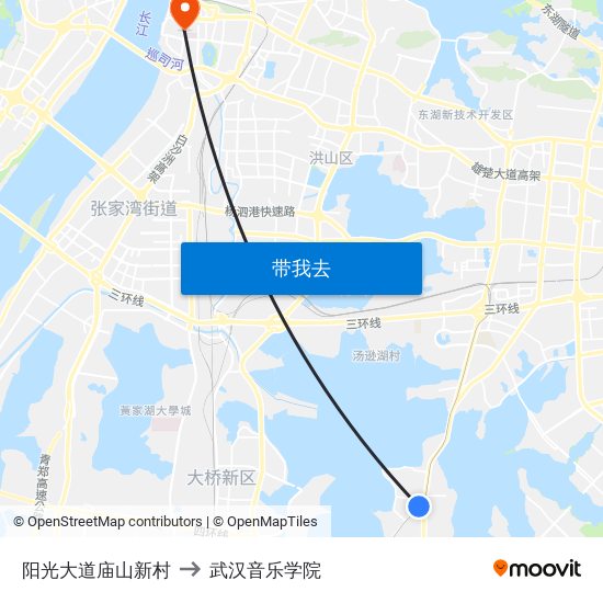 阳光大道庙山新村 to 武汉音乐学院 map