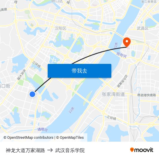 神龙大道万家湖路 to 武汉音乐学院 map