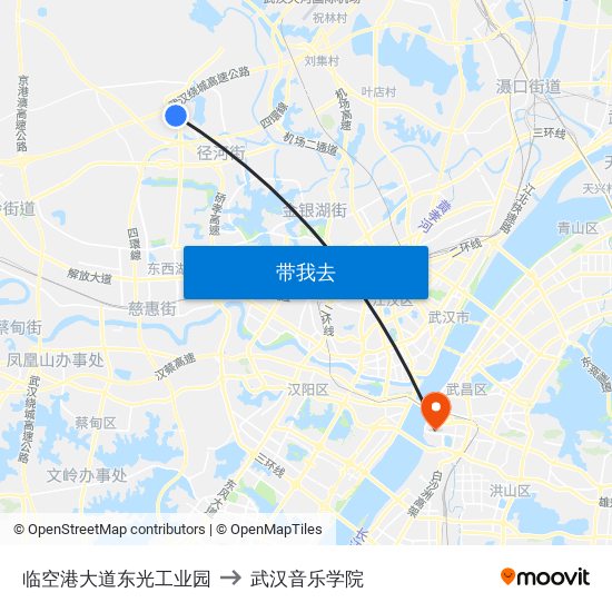 临空港大道东光工业园 to 武汉音乐学院 map