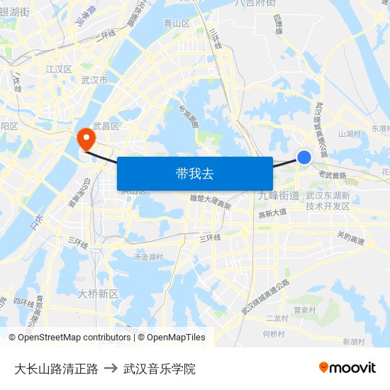 大长山路清正路 to 武汉音乐学院 map