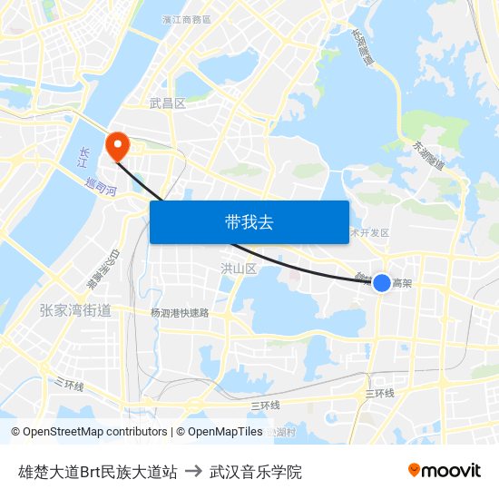 雄楚大道Brt民族大道站 to 武汉音乐学院 map