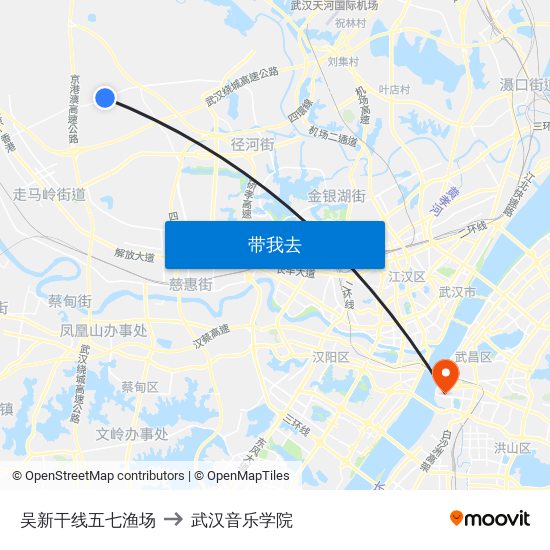 吴新干线五七渔场 to 武汉音乐学院 map