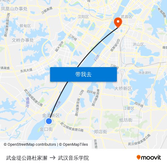武金堤公路杜家澥 to 武汉音乐学院 map
