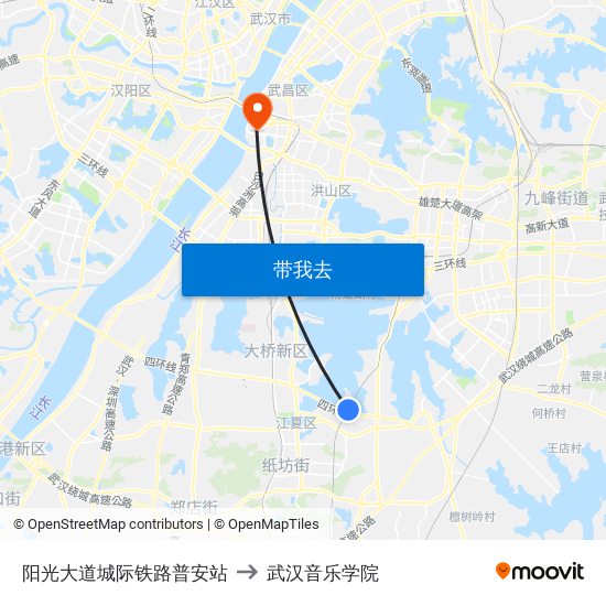 阳光大道城际铁路普安站 to 武汉音乐学院 map