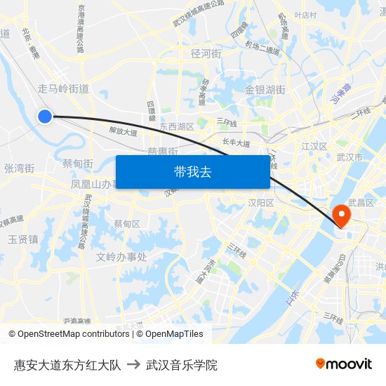 惠安大道东方红大队 to 武汉音乐学院 map