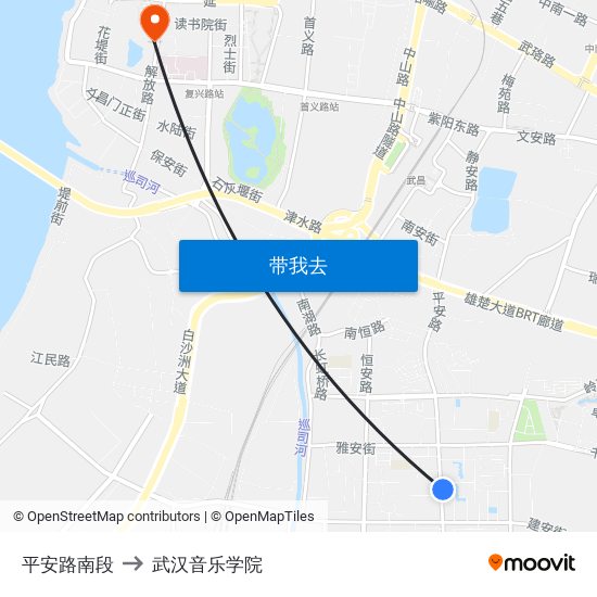 平安路南段 to 武汉音乐学院 map