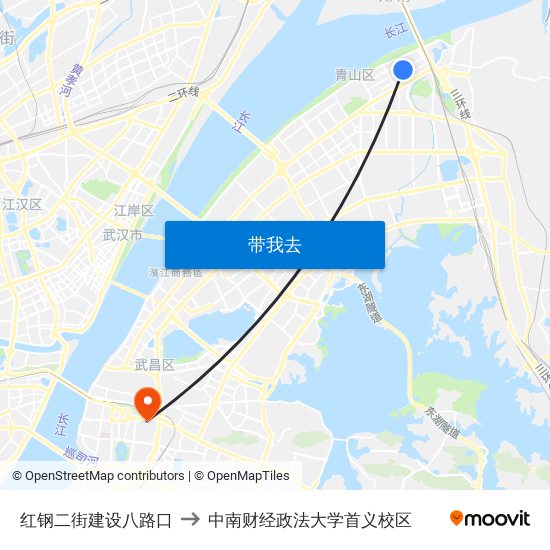 红钢二街建设八路口 to 中南财经政法大学首义校区 map