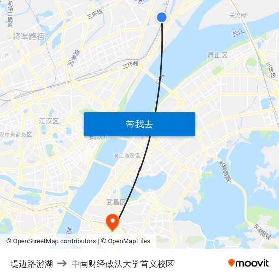 堤边路游湖 to 中南财经政法大学首义校区 map