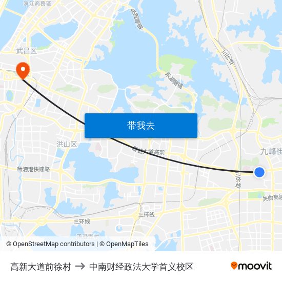 高新大道前徐村 to 中南财经政法大学首义校区 map