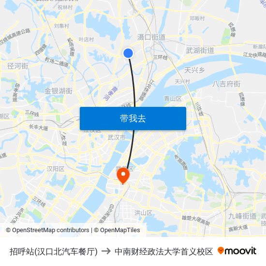 招呼站(汉口北汽车餐厅) to 中南财经政法大学首义校区 map