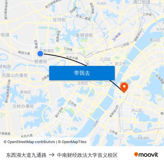 东西湖大道九通路 to 中南财经政法大学首义校区 map