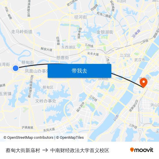 蔡甸大街新庙村 to 中南财经政法大学首义校区 map