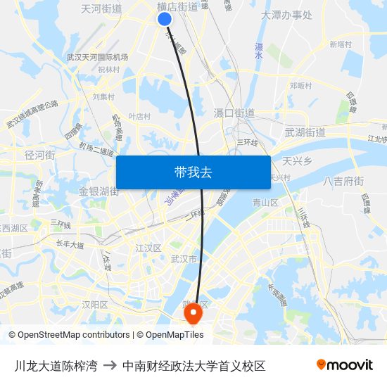 川龙大道陈榨湾 to 中南财经政法大学首义校区 map