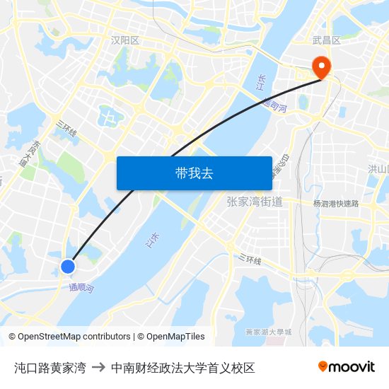 沌口路黄家湾 to 中南财经政法大学首义校区 map