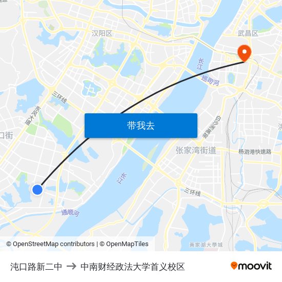 沌口路新二中 to 中南财经政法大学首义校区 map