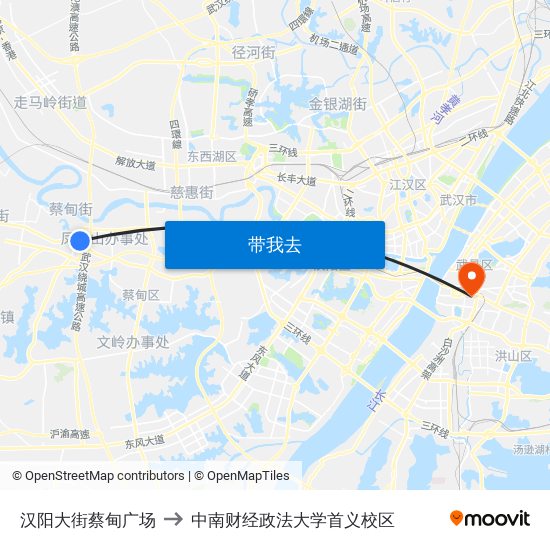 汉阳大街蔡甸广场 to 中南财经政法大学首义校区 map