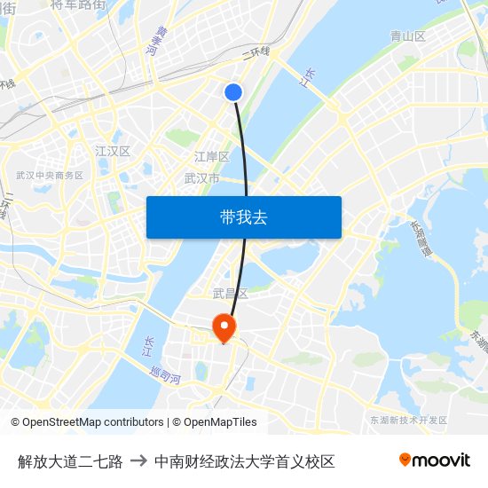 解放大道二七路 to 中南财经政法大学首义校区 map