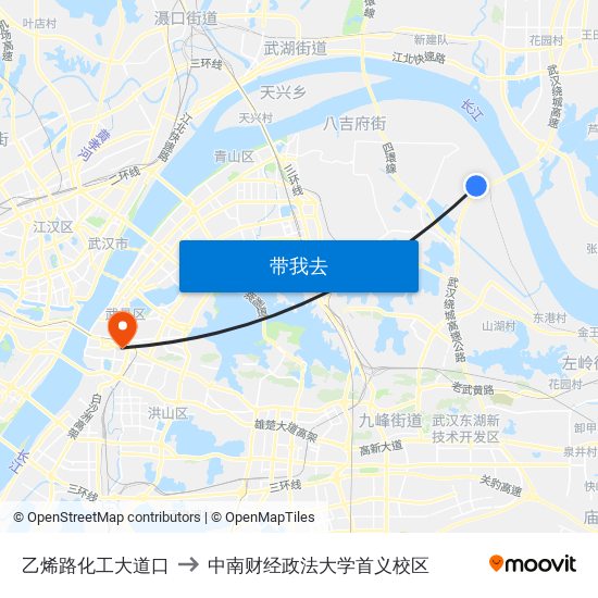 乙烯路化工大道口 to 中南财经政法大学首义校区 map