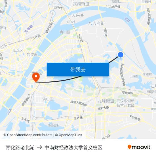 青化路老北湖 to 中南财经政法大学首义校区 map