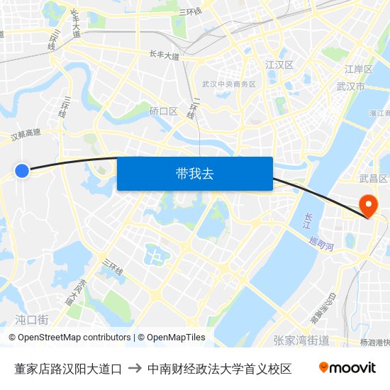 董家店路汉阳大道口 to 中南财经政法大学首义校区 map