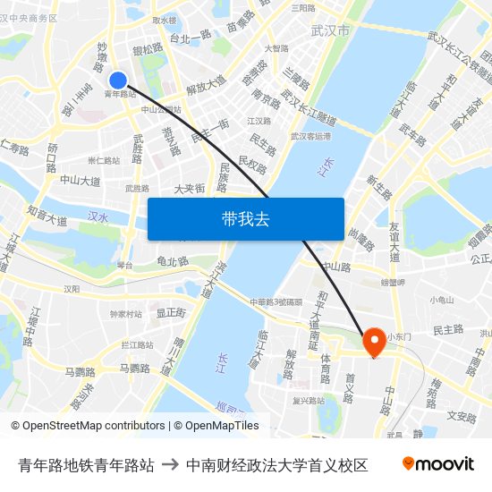 青年路地铁青年路站 to 中南财经政法大学首义校区 map