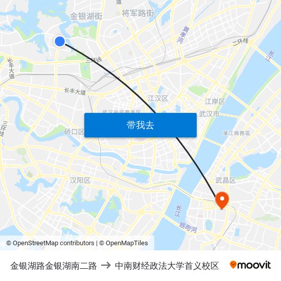 金银湖路金银湖南二路 to 中南财经政法大学首义校区 map