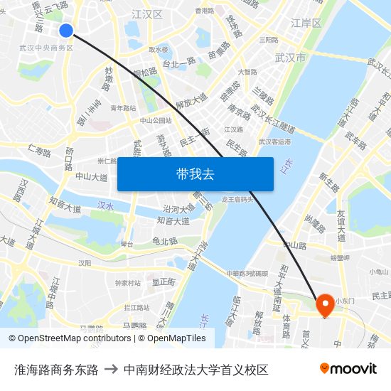 淮海路商务东路 to 中南财经政法大学首义校区 map