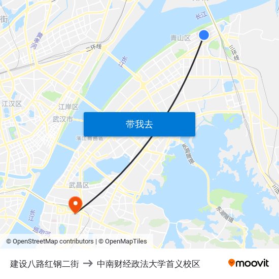 建设八路红钢二街 to 中南财经政法大学首义校区 map