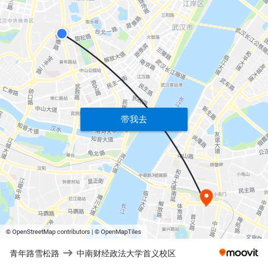 青年路雪松路 to 中南财经政法大学首义校区 map