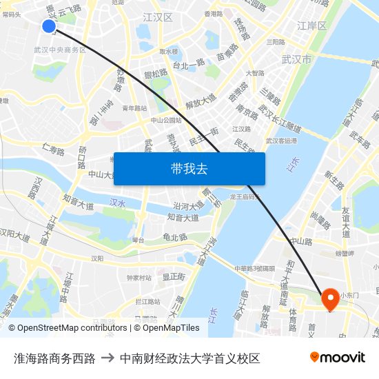 淮海路商务西路 to 中南财经政法大学首义校区 map