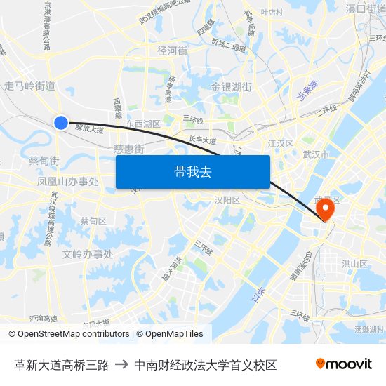 革新大道高桥三路 to 中南财经政法大学首义校区 map