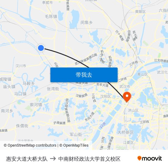 惠安大道大桥大队 to 中南财经政法大学首义校区 map