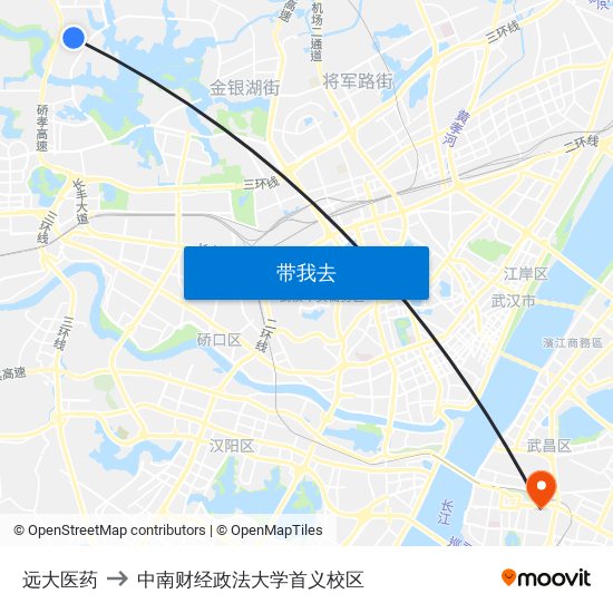 远大医药 to 中南财经政法大学首义校区 map