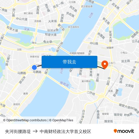 夹河街腰路堤 to 中南财经政法大学首义校区 map