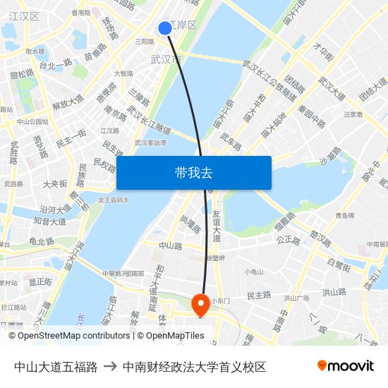 中山大道五福路 to 中南财经政法大学首义校区 map
