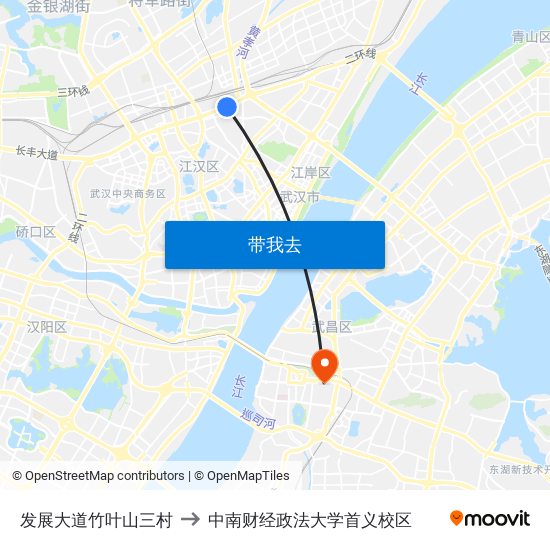 发展大道竹叶山三村 to 中南财经政法大学首义校区 map