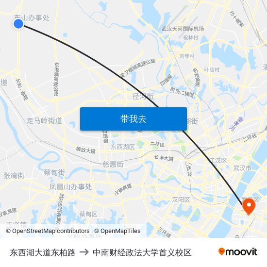 东西湖大道东柏路 to 中南财经政法大学首义校区 map