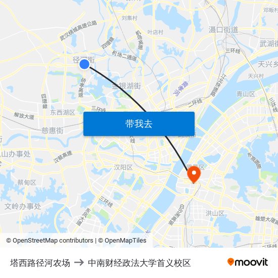 塔西路径河农场 to 中南财经政法大学首义校区 map