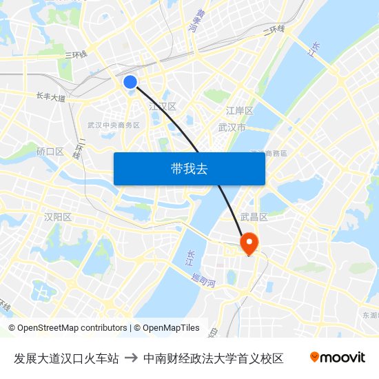 发展大道汉口火车站 to 中南财经政法大学首义校区 map