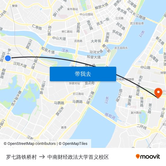 罗七路铁桥村 to 中南财经政法大学首义校区 map