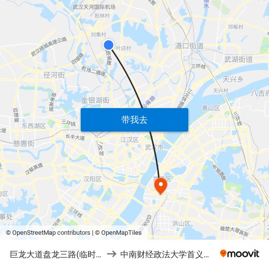 巨龙大道盘龙三路(临时站) to 中南财经政法大学首义校区 map