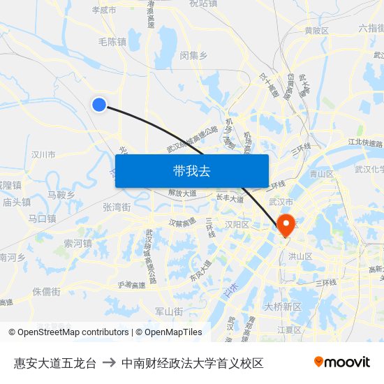 惠安大道五龙台 to 中南财经政法大学首义校区 map