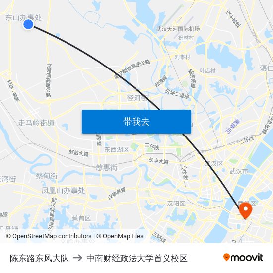 陈东路东风大队 to 中南财经政法大学首义校区 map